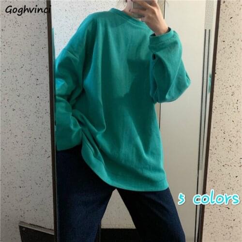 Women Hoodies Solid Oversize Spring O-neck Sweatshirts Simple Female All-match Loose Students Korean Style Daily Fashion Ins New