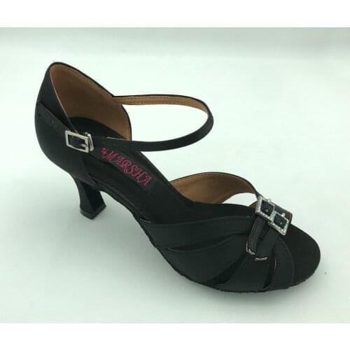 Hot Sale Latin Dance Shoes salsa ballroom tango shoes for women 6214BLK black satin adjust front