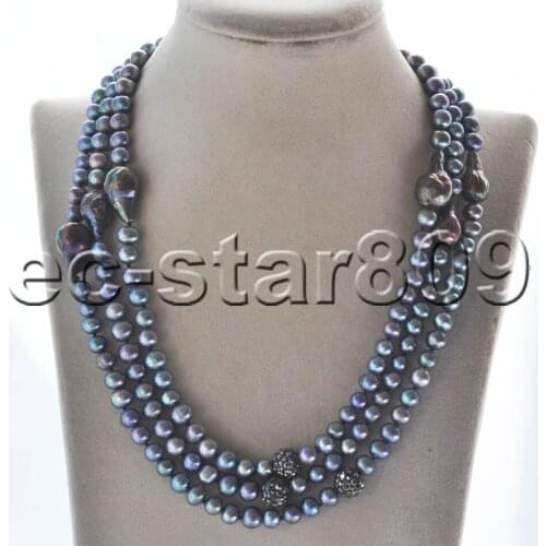 Z11143 20”- 58" 21mm black Drop Edison KESHI Round Pearl CZ Bead Necklace Choker Women