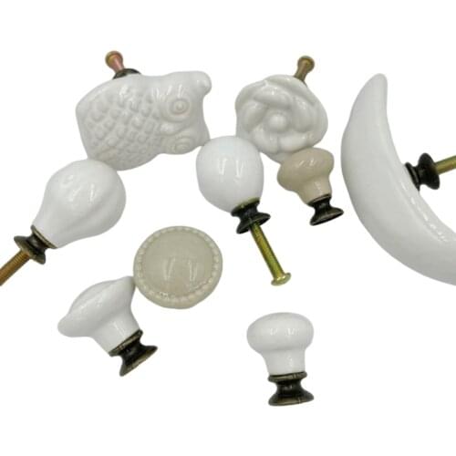 1x White /Grey Ceramic Kitchen Cabinet Knobs Kids Wardrobe Handles Furniture Bedroom Dresser Drawers Pulls Simple accessories
