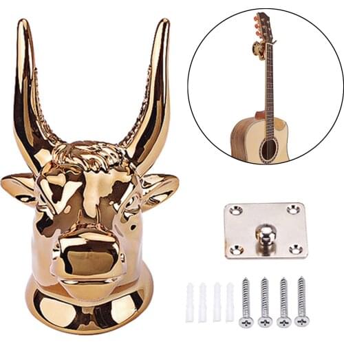1pc Gold Wall Mount Guitar Hanger Guitar Wall Hanger Bull Head Acoustic Electric Bass Guitar Holder Hanging Rack