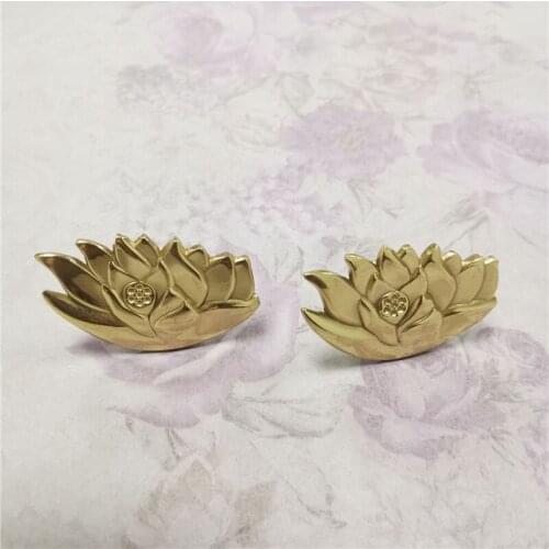 1Pc Retro Lotus Design Cabinet Door Handle Pure Copper Gold Drawer Shoes Cupboard Door Knob Modern Furniture Handles