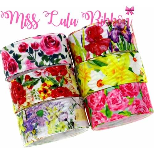 16mm-75mm Flower Series Red Rose Pretty Flora Patterns Printed Grosgrain Ribbon/Foe Hair Band Making DIY Party 50yards/roll