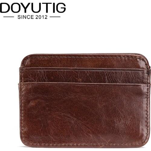 DOYUTG 2019 Vintage Men Genuine Leather Simple Wallet Short Slim Male Purses Credit Card Real Leather Square Coin Purse B059