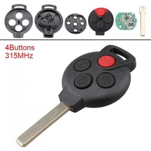 315MHz 4Buttons Keyless Uncut Flip Car Remote Key Fob with PCF7941 Chip and Battery for Mercedes-Benz Smart Fortwo 2005-2015