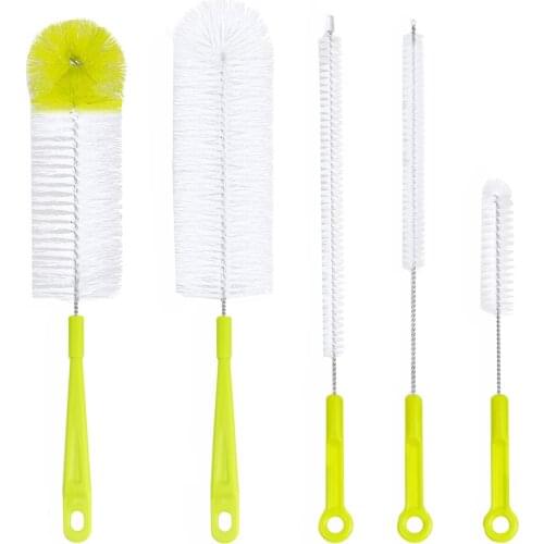 5Pcs Long Handle Cleaning Brush Sets For Narrow-mouth Baby Bottle Pipe Bong Washing Sports Water Bottle Glass Tube Cleaner Tools