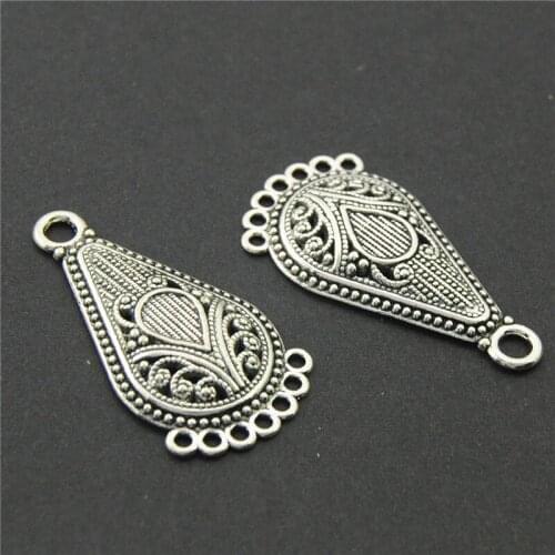 5pcs Alloy Silver Color Symmetrical Tear Drop Flower Hollow Filigree Pendant Charm Connector Fits Bracelets Jewelry A2221