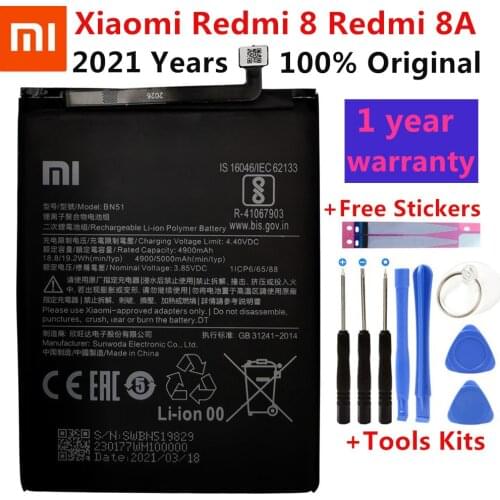 100% New XiaoMi Original Replacement Battery 5000mAh BN51 For Xiaomi Redmi 8 Redmi 8A Redmi8 Authentic Phone Battery +Tools