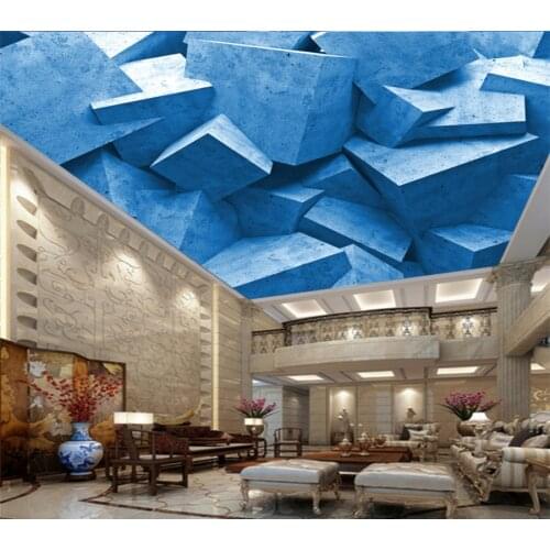 Beibehang Custom ceiling 3d wallpaper blue polygonal brick wall ceiling background wall wallpaper for walls 3 d papel de parede