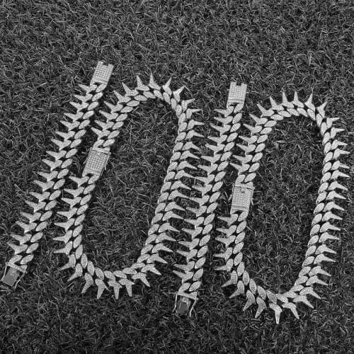 AITIEI Hip Hop 21MM Bling Thorns Link Chain Heavy Iced Out Cuban Full AAA Crystal Pave Mens Bracelets Necklace For Men Jewelry