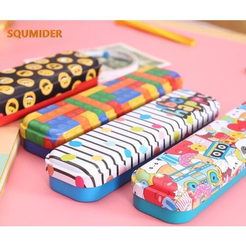 Simple Metal stationery box Cute pencil case Kawaii school Pencil cases gifts for kid student pen case Color Storage box pen bag