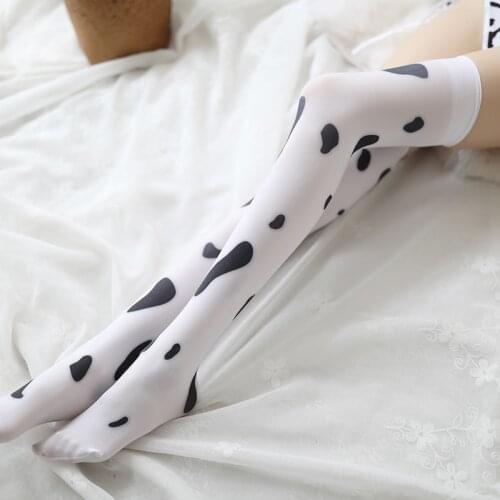 Anime Cosplay Stockings Kawaii Cow Spots Printed Thigh High Stockings Cute Lovely Cartoon Cat Pantyhose Medias De Mujer