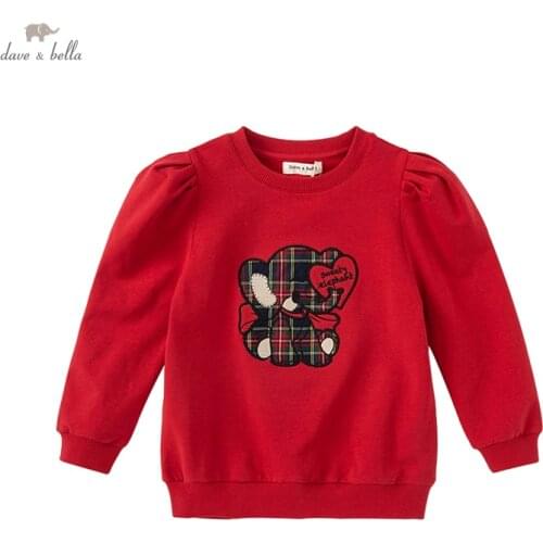 DKD18337 dave bella autumn 5-13Y kids clothes children fashion cartoon print cartoon T-shirt girls high quality fashion tees