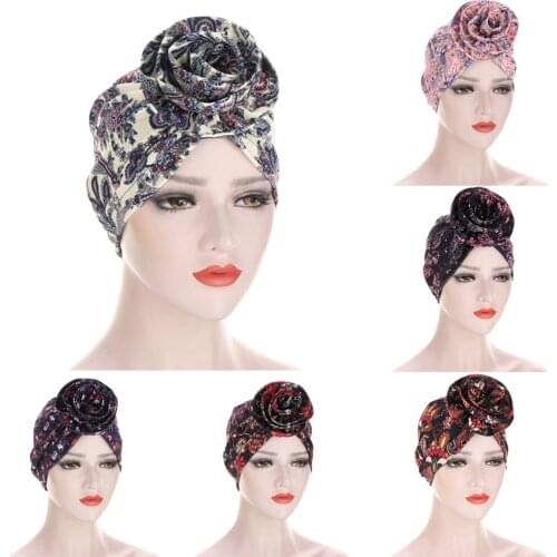 Indian Hat Cap Women Hijabs Flower Hair Loss Turban Muslim Bonnet Head Wrap Cover Chemo Cancer Caps Beanies Islamic Headscarf