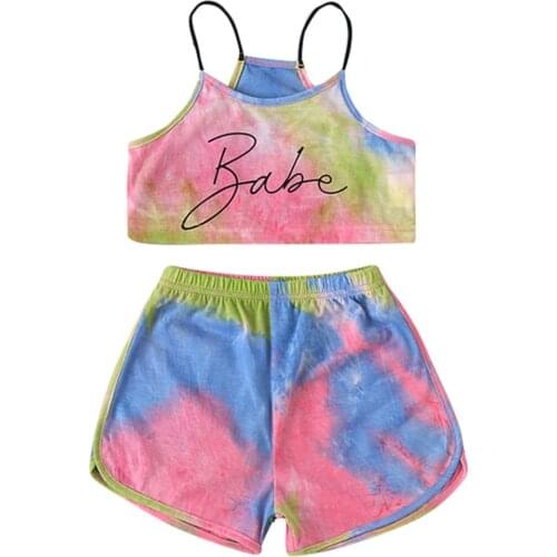 Toddler Baby Girls Tie dye Outfits Sleeveless Spaghetti Straps Tank Top + Elastic Short Pants 2Pcs Clothes Sets