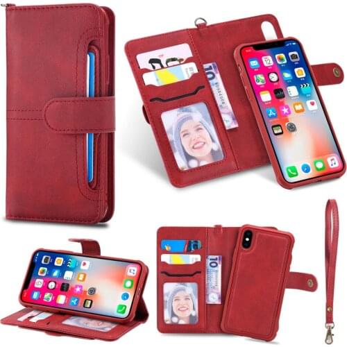 For iPhone X Leather Case Luxury 2 in 1 Detachable Flip Magnetic Wallet Phone Accessories Cover Case for iPhone XR XS 7 8 6Plus