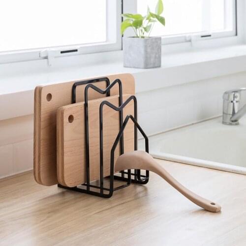 Kitchen Rustproof Cutting Board Holder Practical Pot Lid Holder Storage Rack Storage Pan Lid Cover Cabinet Pantry Space Saving