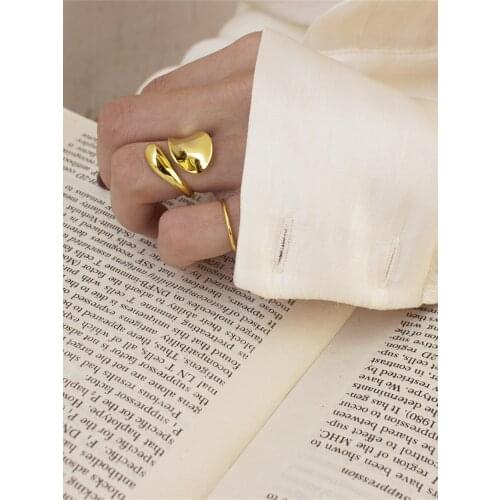 925 Sterling Silver With 18K Gold Twist Statement Rings Punk Designer Club Cocktail Party Japan Korea Fashion