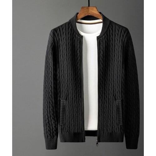 2021 Cardigan 100% Cotton Mens Sweaters Luxury Solid Color Stand Collar Zipper Male Sweaters Slim Fit Autumn Man Sweaters 4XL