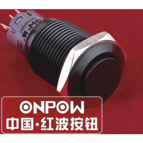 ONPOW 16mm ON-OFF Latching Black Aluminium Alloy Push button switch (LAS2GQH-11Z/A/IP40) CE,RoHS