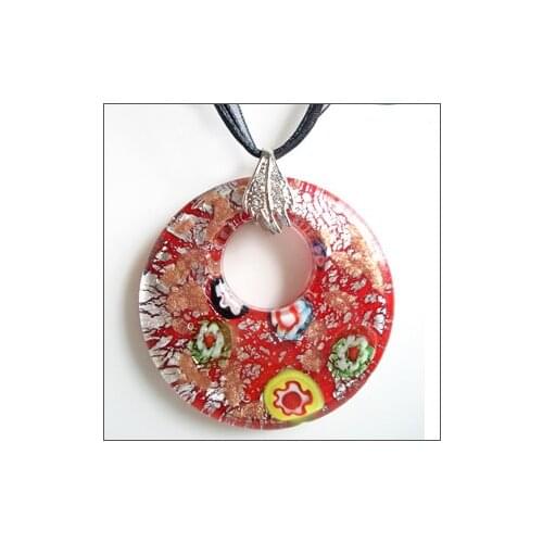 RED SNAKE Murano Glass Flowers Red Multi Color Point Round Pendant Necklaces