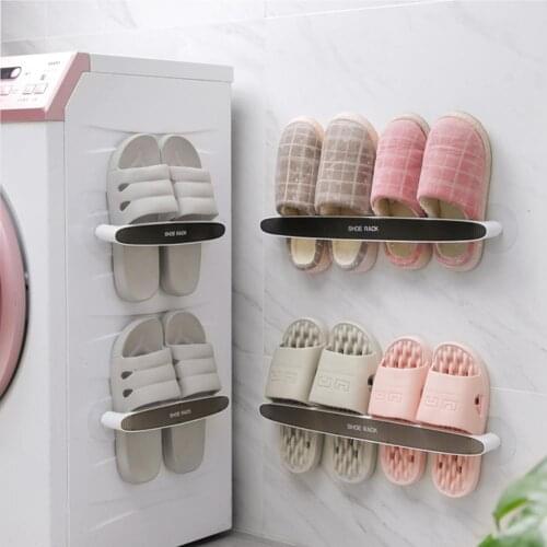 Plastic Bathroom Slipper Rack Holder Wall Hanging Toilet Shoe Rack Organizer Puch Free Household Drain Sandal Rack