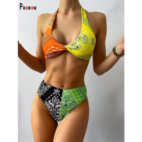 Prowow Push Up Two Piece Bikini Set 2021 New Fashion Print High Waist Women Swimsuit Summer Bathing Suits Female Beachwear