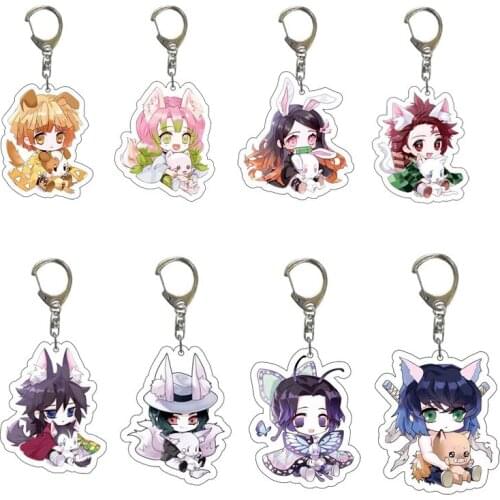 Q Version Anime Demon Slayer: Kimetsu No Yaiba Keychain Kawaii Anime Figures Acrylic Key Chain Otaku Bag Charm Gift for Friends