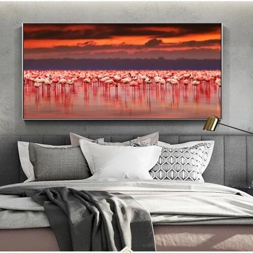Realist African Flamingo Canvas Paintings Sunset Animals Wall Art Decorative Canvas Posters And Prints Flamingo Wall Pictures