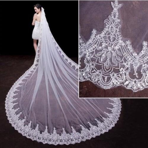 Luxury Handmade 1T White/Ivory 3M Lace Edge Cathedral Wedding Veil with Comb