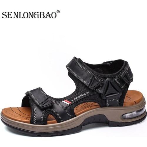 Summer Genuine Leather Mens Sandals Handmade Classic Men Slippers Walking Beach Sandalias Outdoor Men Roman Sandals Size 38-48