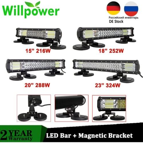 Willpower Offroad LED bar 15/18/20/23 inch Work Lamp 4x4 12V 24V Car Lights + Magnetic Work Light Bracket Bumper Lamp Holder