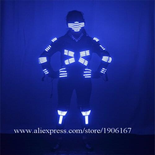 RGB LED Lights Growing Costumes Armor Mask Glove Colorful LED Luminous Robot Suit For Party Performance Music Festival DJ Show