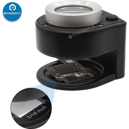 30X LED UV Light Magnifying Glass 6 LED Lamp Optics Lens Dia 25mm Phone Repair Jewelry Stamps Printing Scale Watch Magnifier