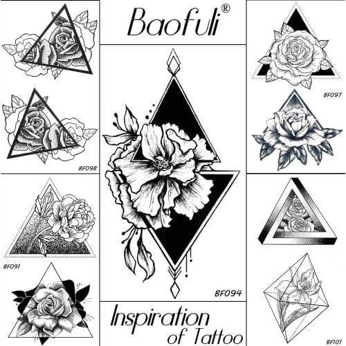 Baofuli Rose Triangle Temporary Tattoos Sticker Geometric Black Tattoo Body Art Painting Fake Tattos Women Girls Sexy Hand Chest