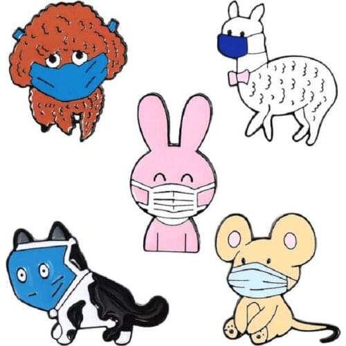 Funny Animals Enamel Pin Cartoon Cat Dog Rabbit Rat Alpaca Brooches Bag Shirt Button Badge Animal Jewelry for Kids Friends