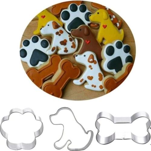 3pcs Patisserie Reposteria Pet Dog Bone Claw Fondant Cake Decor Tools Metal Cookie Cutter Paste Chocolate Biscuit Mold Bakery