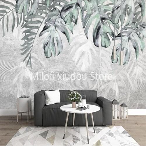 Custom 3D wallpaper mural fresh plant leaves hand-painted Nordic living room bedroom background wall paper decorative painting