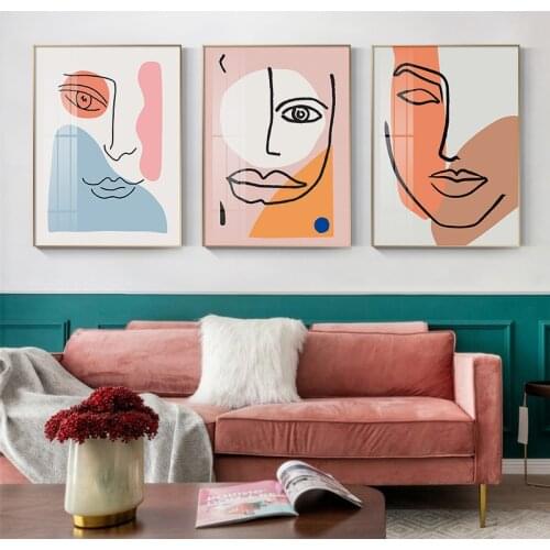 Nordic Abstract Woman Face Line Art Painting Modern Minimalist Line Art Poster Prints Female Figure Canvas Pictures Wall Decor