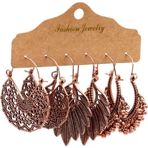 Ethnic Boho Leaf Hollow Earrings Set For Women 2020 Vintage Champagne Gold Silver Color Alloy Ornament Charm Jewelry Accessories