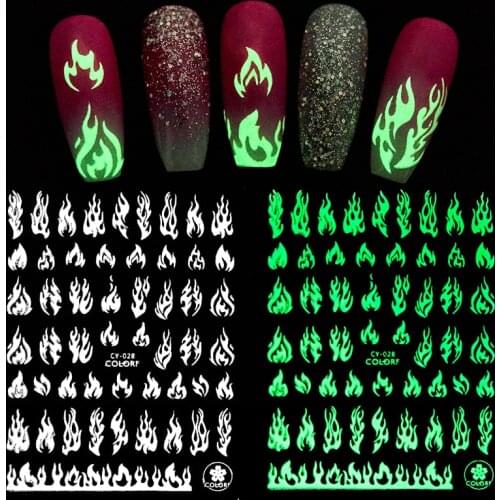 Luminous Effect 3D Nail Stickers Leaf Flower Design Glow in The Dark Nail Art Shinning Glitter Nail Art Sticker Decoration