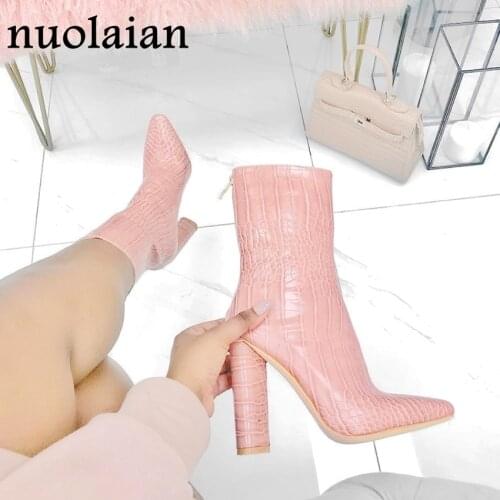 10.5CM Round Heels Ankle Boots Woman Snow Fur Boot Leather Party Boot Womens Winter Boots Lady Bottine Shoe High Heel Shoes