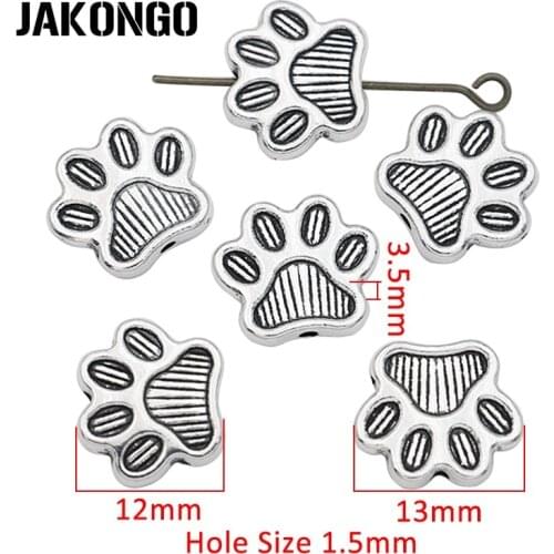 20PCS Dog Paw Footprint Spacer Beads Antique Silver Plated Loose Beads for Jewelry Making Bracelet Accessories DIY
