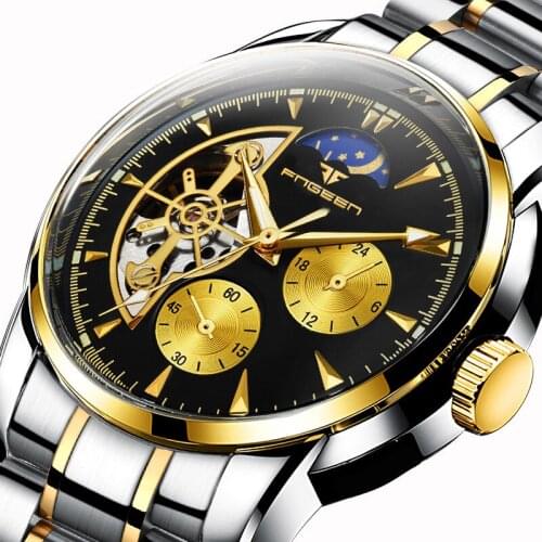 Waterproof Automatic Mechanical Watch Winner Gold Men Watches Stainless Steel Watchband Sports Luxury Male Clock Wristwatch