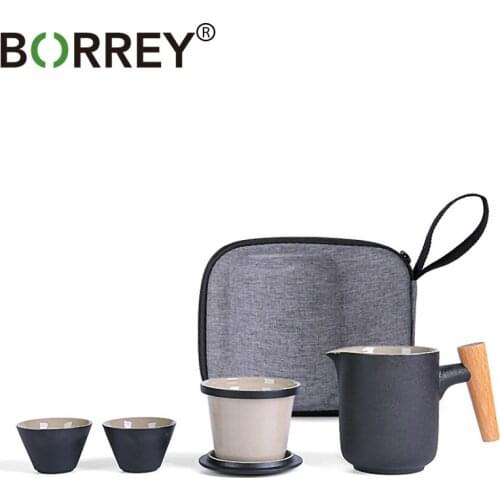 BORREY Tea Sets Ceramic Black Teapot Cups Portable Outdoor Travel Tea Sets Chinese Kung Fu Tea Set Office Drinkware Tea Mug Cup