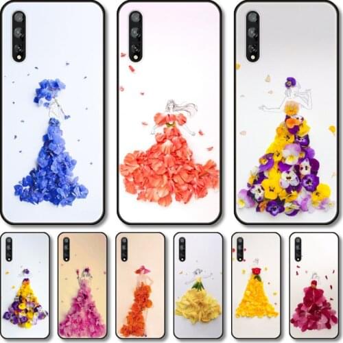 Girl and flowers Phone Case For Huawei Y 5 6 7 8 9 A P S Pro 2020 2019 Black Shell Cover