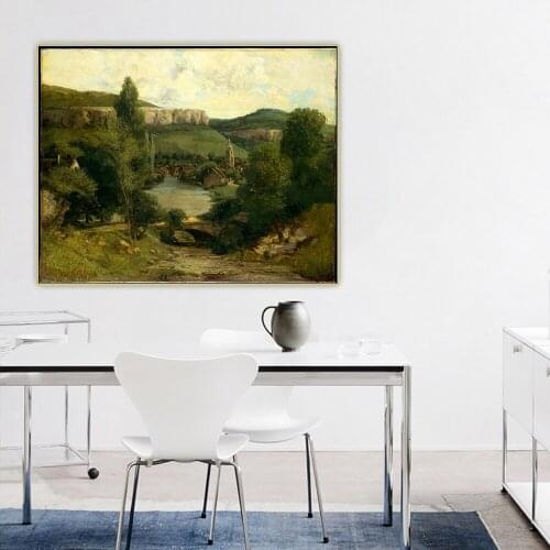 Citon Gustave Courbet《View Of Ornans》Canvas Oil Painting Artwork Poster Picture Backdrop Wall Decor Home Living room Decoration