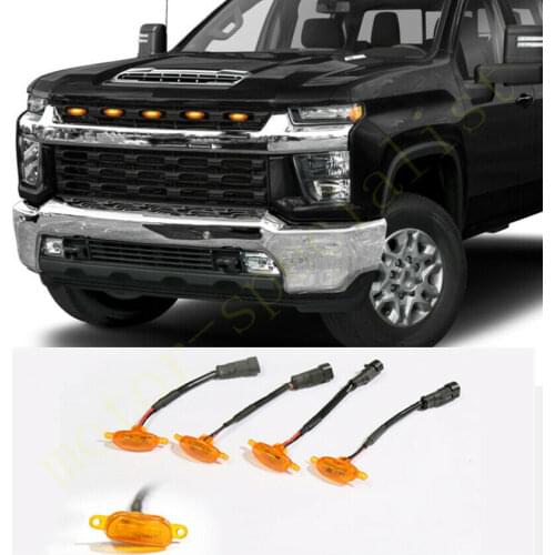 For Chevrolet Silverado 3500 HD 2020-2021 LED Car Front bumper Grille LED Amber Light Raptor Style Light Kit Decor W/ Wire Speed