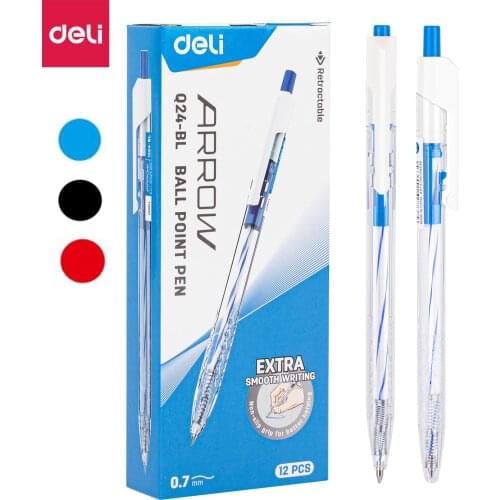 Deli Ballpoint Pens Low Viscosity Ink Refill Signing 0.7mm Black Blue Office School Writing Tools Stationery Ball Point Pen EQ24