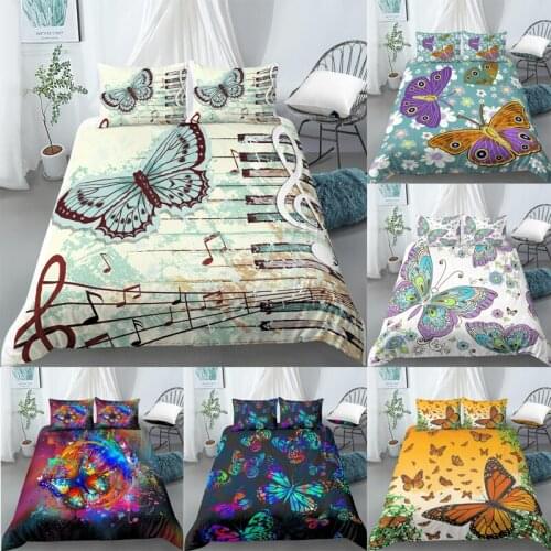 Home Living Luxury 3D Butterfly Print 2/3Pcs Comfortable Duvet Cover PillowCase Bedding Sets EU/US/AU Size